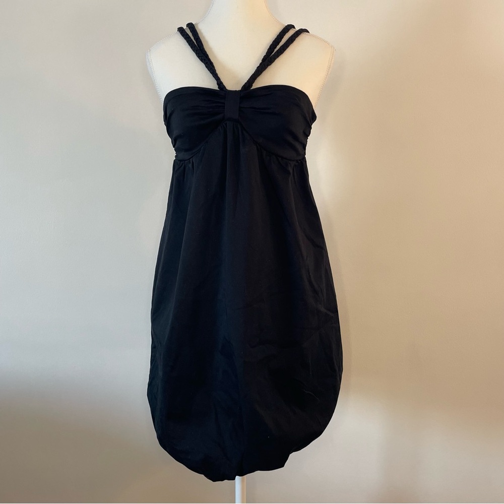 Mini Dress Y2K Bubble Balloon Hem V Strap 97% Cotton Black Xhilaration Juniors 3